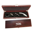 Wine Accessories 4-Piece Gift Set in Mahogany Brown Wooden Box